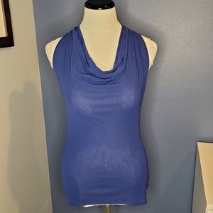Bebe Blue Halter Style Cowl Neck Tank